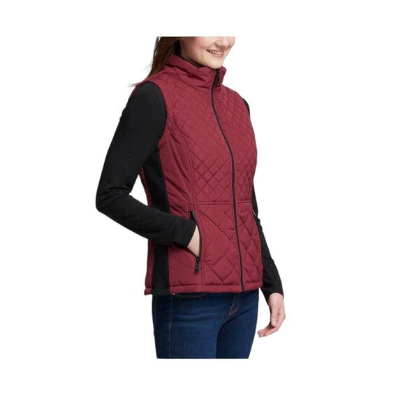 Andrew Marc Vest Women's Size L Red Burgundy Puffer Quilted Zipper Pockets - Picture 3 of 10